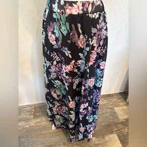 Black Floral Maxi Skirt with Mint, Lavender and Coral Accents